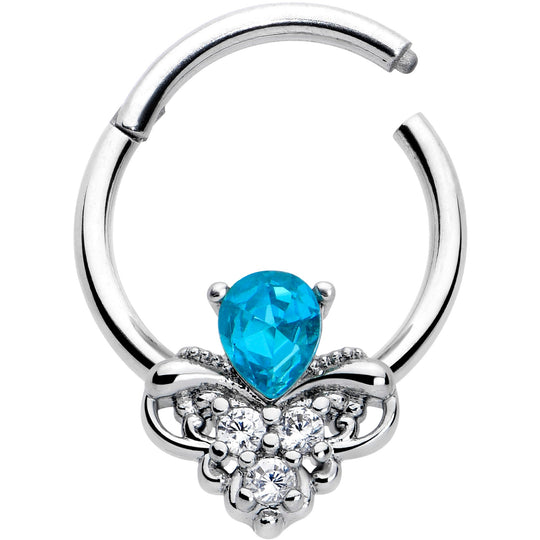 16G 3/8 Blue Gem Style Simplicity Hinged Segment Ring