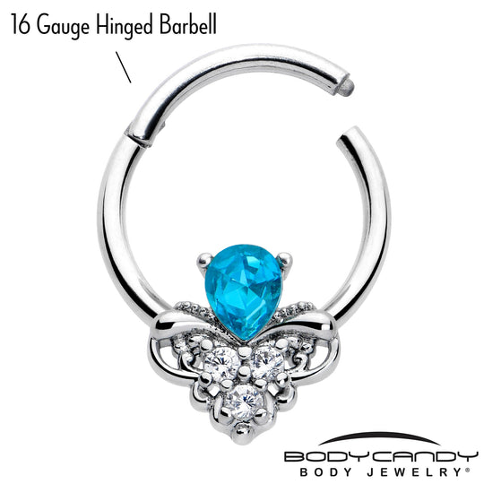 16G 3/8 Blue Gem Style Simplicity Hinged Segment Ring