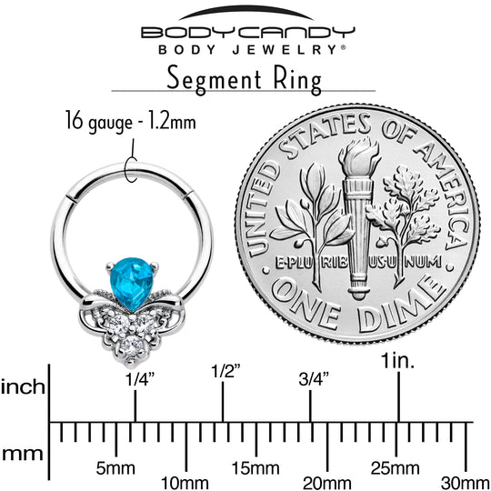 16G 3/8 Blue Gem Style Simplicity Hinged Segment Ring