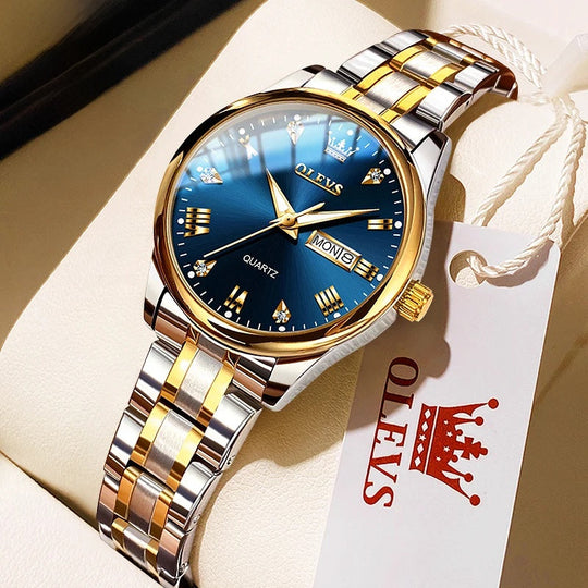 Women's Gold Stainless Steel Quartz Watch Dual Calendar