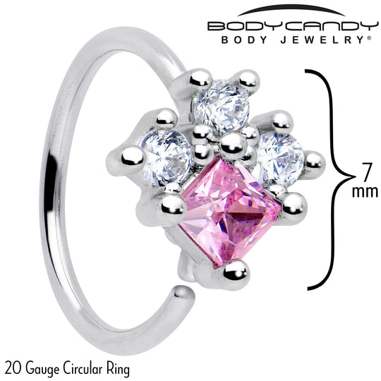 20G 5/16 Clear Pink CZ Gem Rhombus Riot Nose Hoop