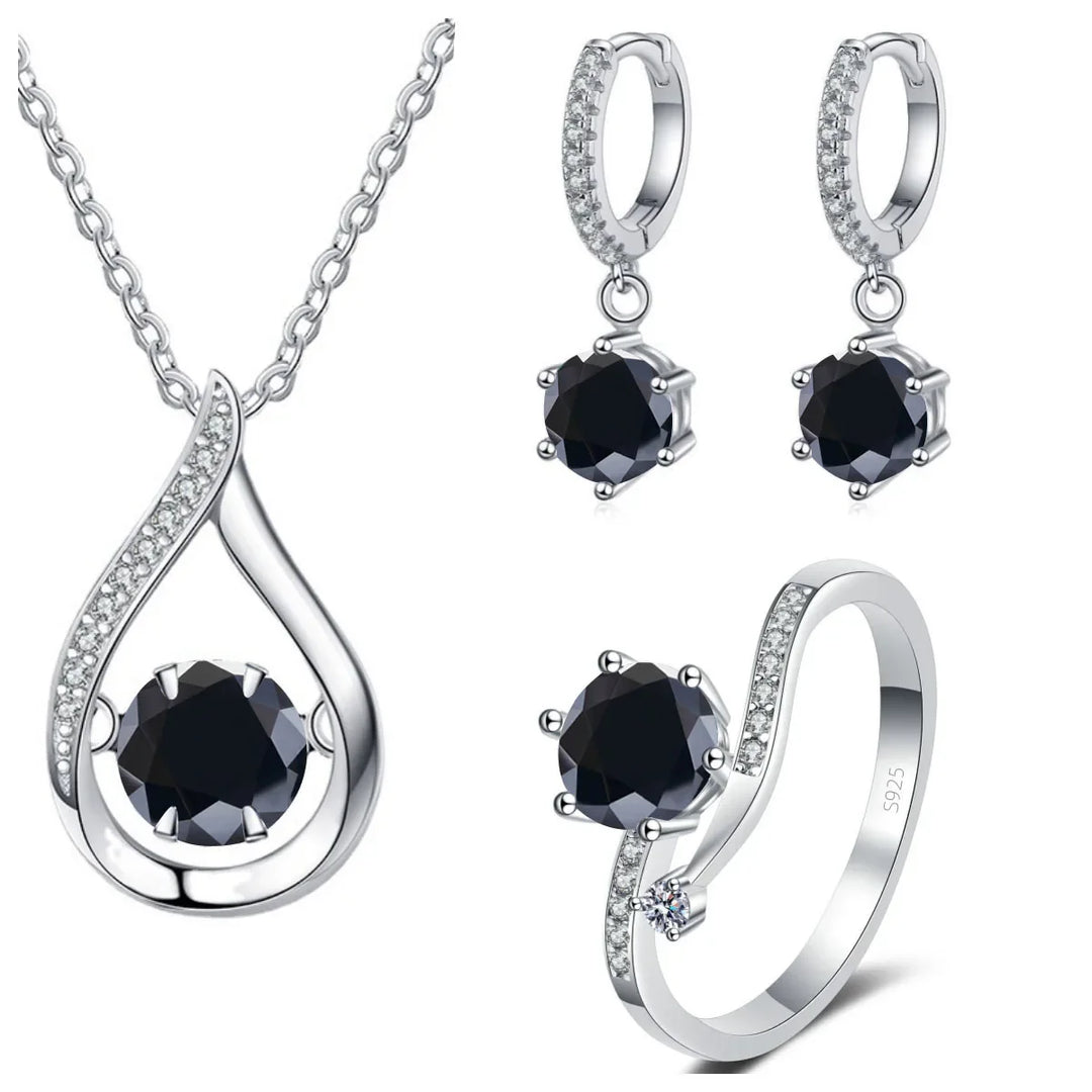 925 Silver Moissanite Jewelry Set Necklace Ring Stud Earrings Solitaire