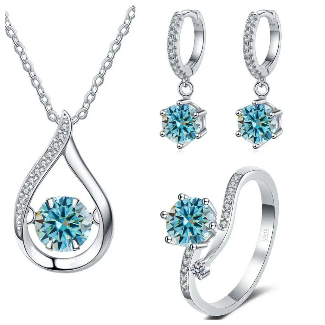 925 Silver Moissanite Jewelry Set Necklace Ring Stud Earrings Solitaire