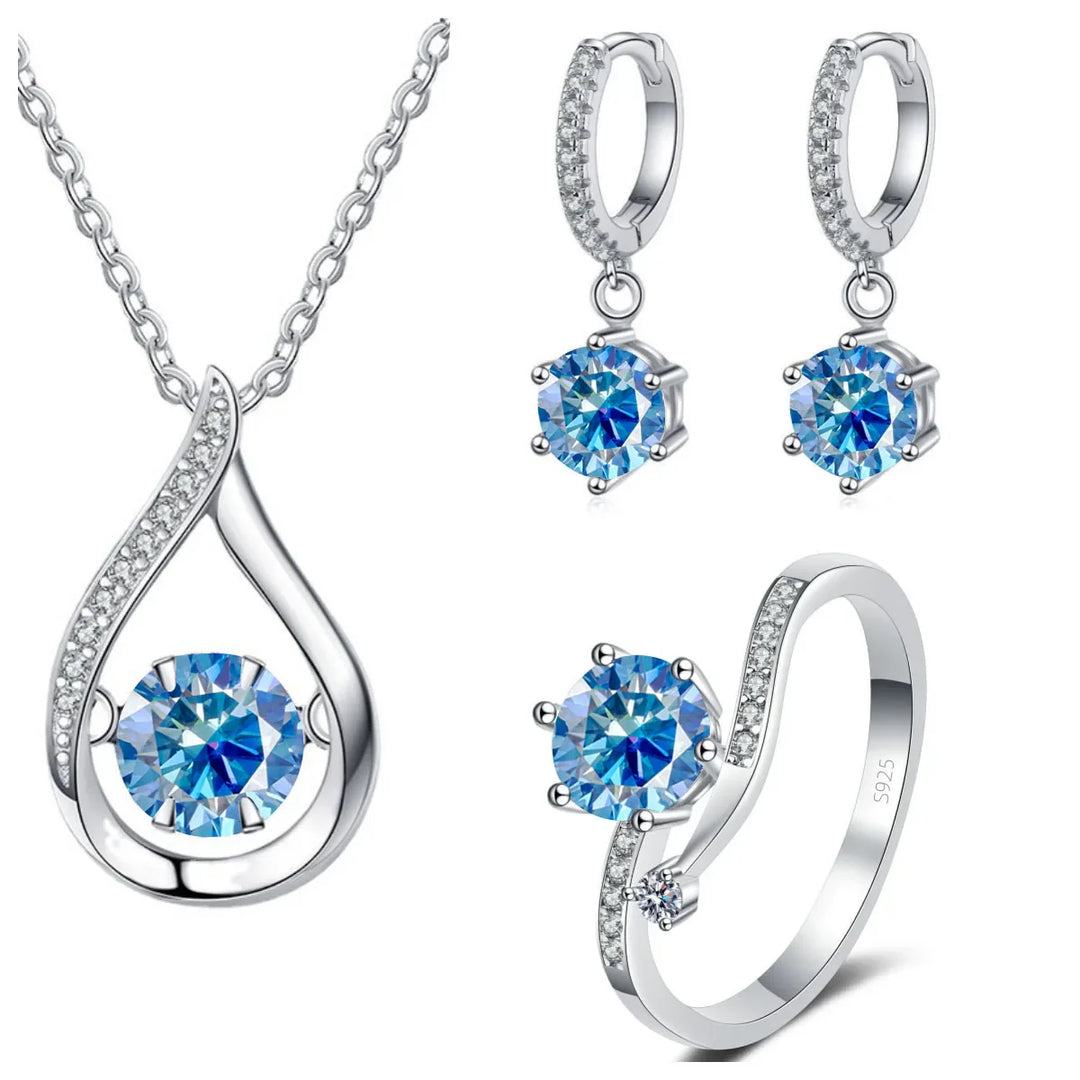 925 Silver Moissanite Jewelry Set Necklace Ring Stud Earrings Solitaire