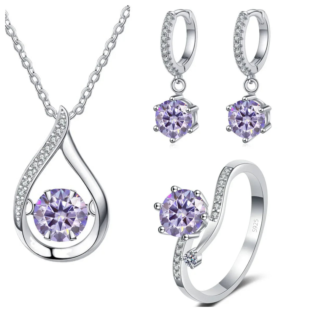 925 Silver Moissanite Jewelry Set Necklace Ring Stud Earrings Solitaire