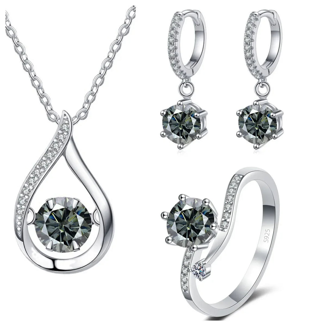 925 Silver Moissanite Jewelry Set Necklace Ring Stud Earrings Solitaire