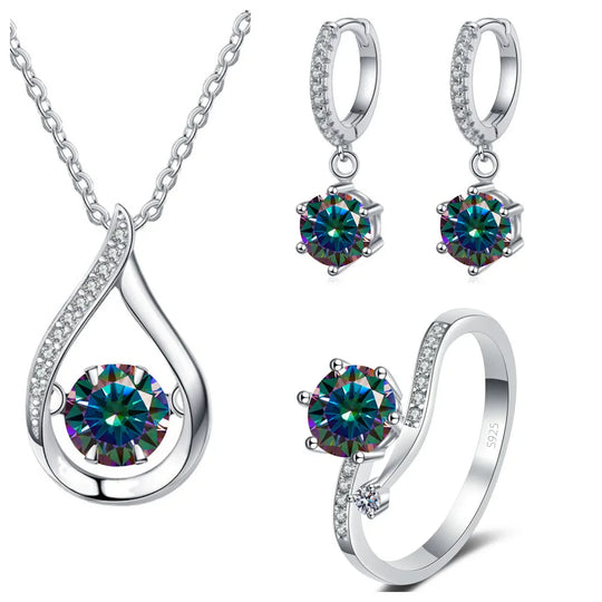 925 Silver Moissanite Jewelry Set Necklace Ring Stud Earrings Solitaire