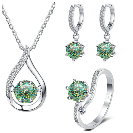 925 Silver Moissanite Jewelry Set Necklace Ring Stud Earrings Solitaire