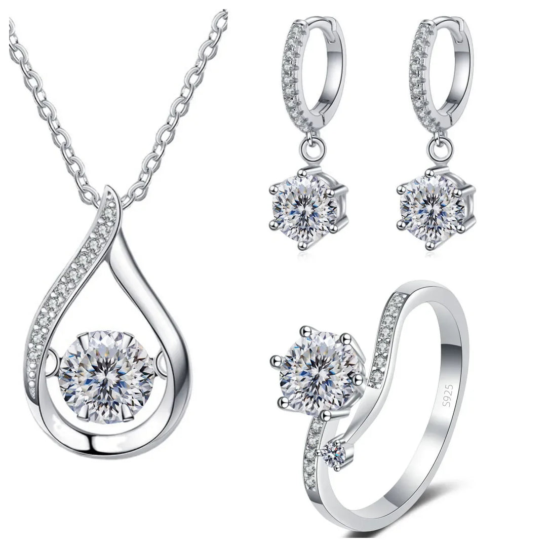 925 Silver Moissanite Jewelry Set Necklace Ring Stud Earrings Solitaire