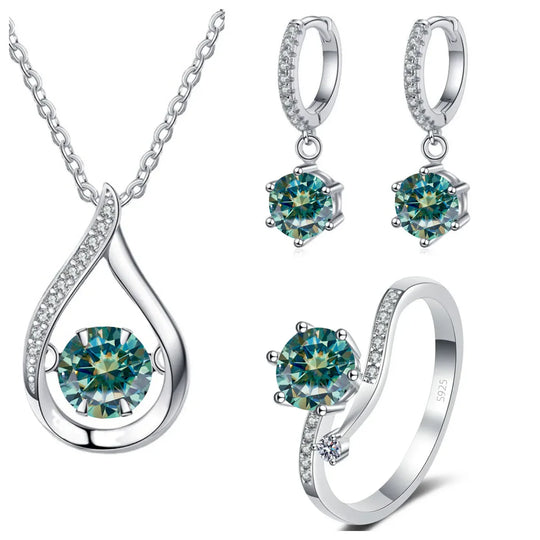 925 Silver Moissanite Jewelry Set Necklace Ring Stud Earrings Solitaire