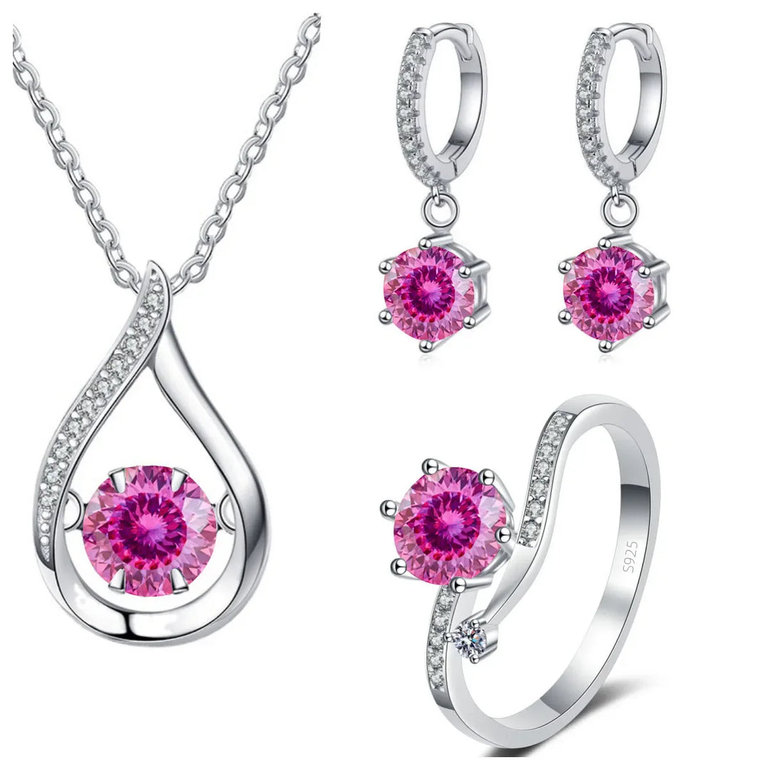 925 Silver Moissanite Jewelry Set Necklace Ring Stud Earrings Solitaire