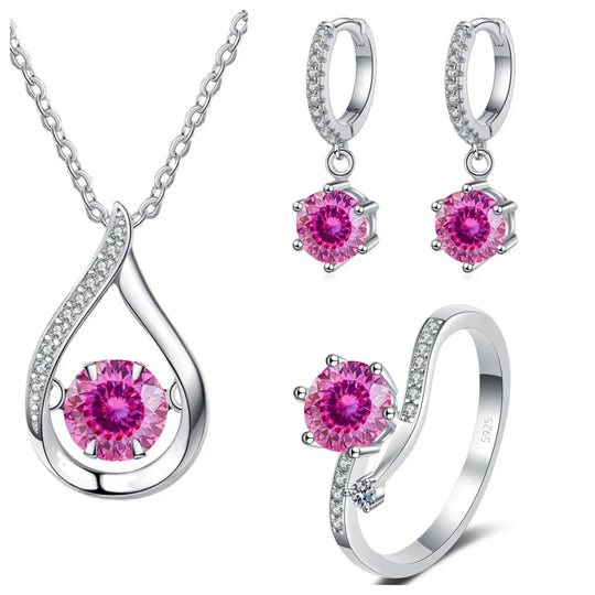 925 Silver Moissanite Jewelry Set Necklace Ring Stud Earrings Solitaire