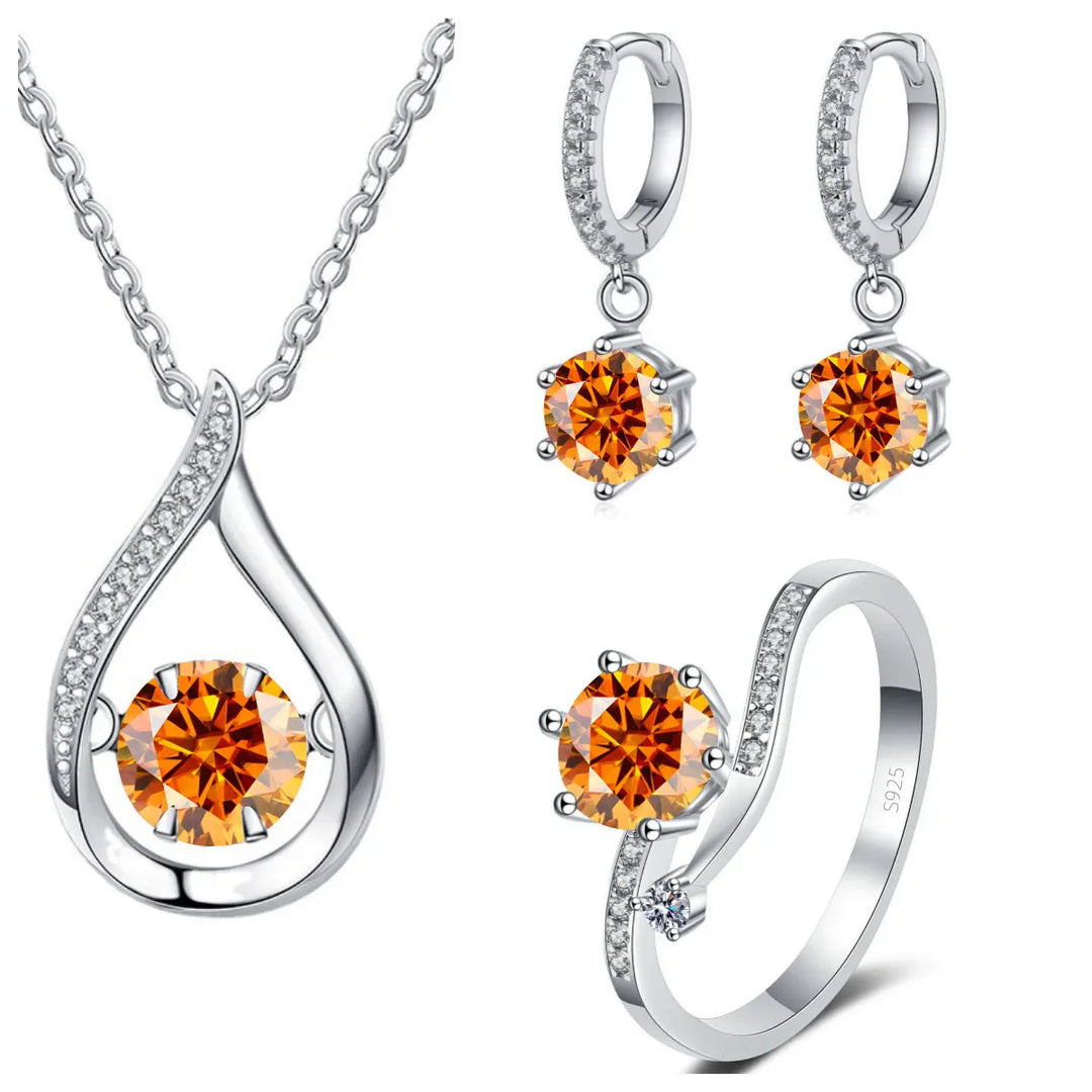 925 Silver Moissanite Jewelry Set Necklace Ring Stud Earrings Solitaire