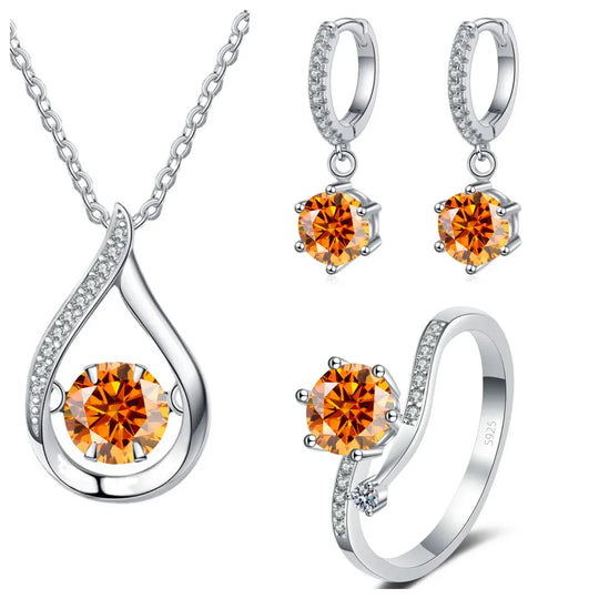 925 Silver Moissanite Jewelry Set Necklace Ring Stud Earrings Solitaire