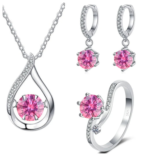 925 Silver Moissanite Jewelry Set Necklace Ring Stud Earrings Solitaire