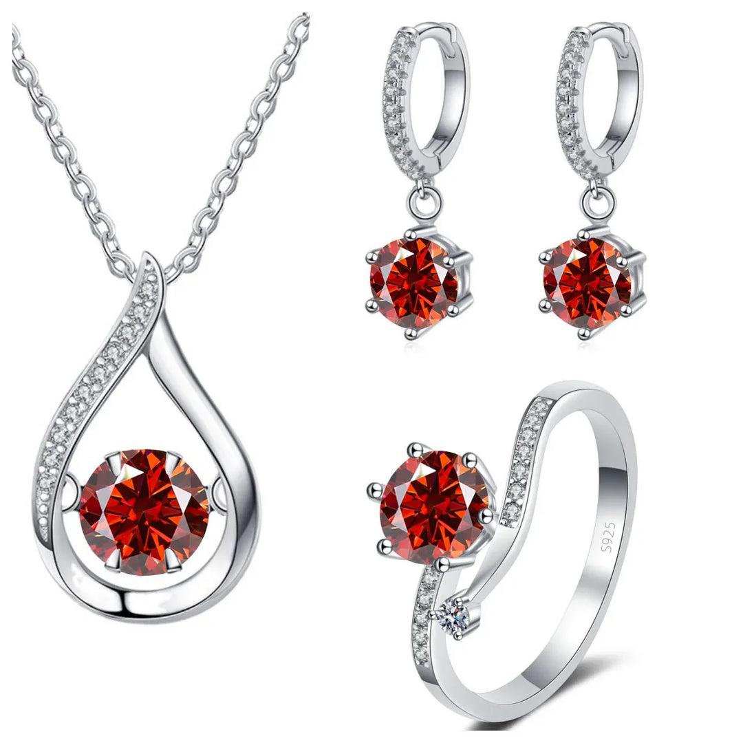 925 Silver Moissanite Jewelry Set Necklace Ring Stud Earrings Solitaire