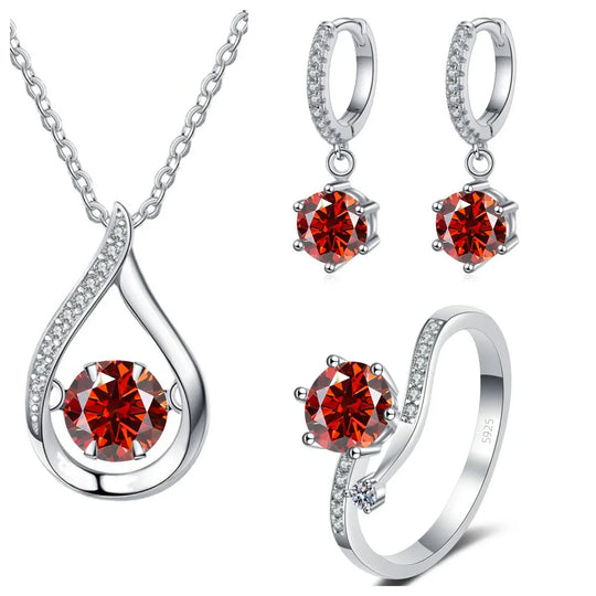 925 Silver Moissanite Jewelry Set Necklace Ring Stud Earrings Solitaire