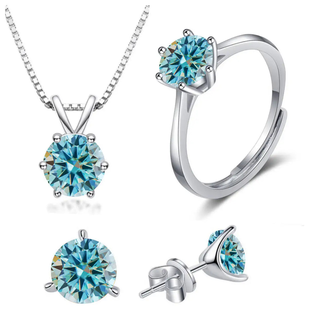 925 Sterling Silver 1ctx4 D Moissanite Necklace Earrings Set Bridal Jewelry