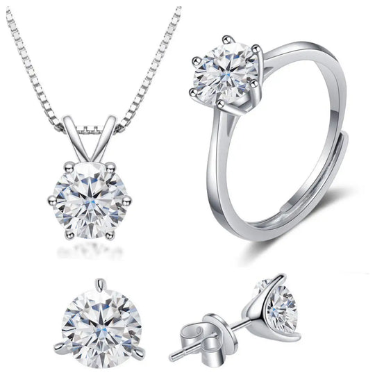 925 Sterling Silver 1ctx4 D Moissanite Necklace Earrings Set Bridal Jewelry