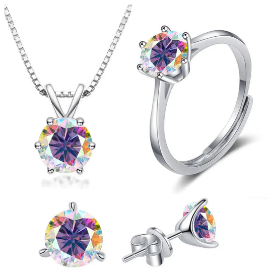 925 Sterling Silver 1ctx4 D Moissanite Necklace Earrings Set Bridal Jewelry