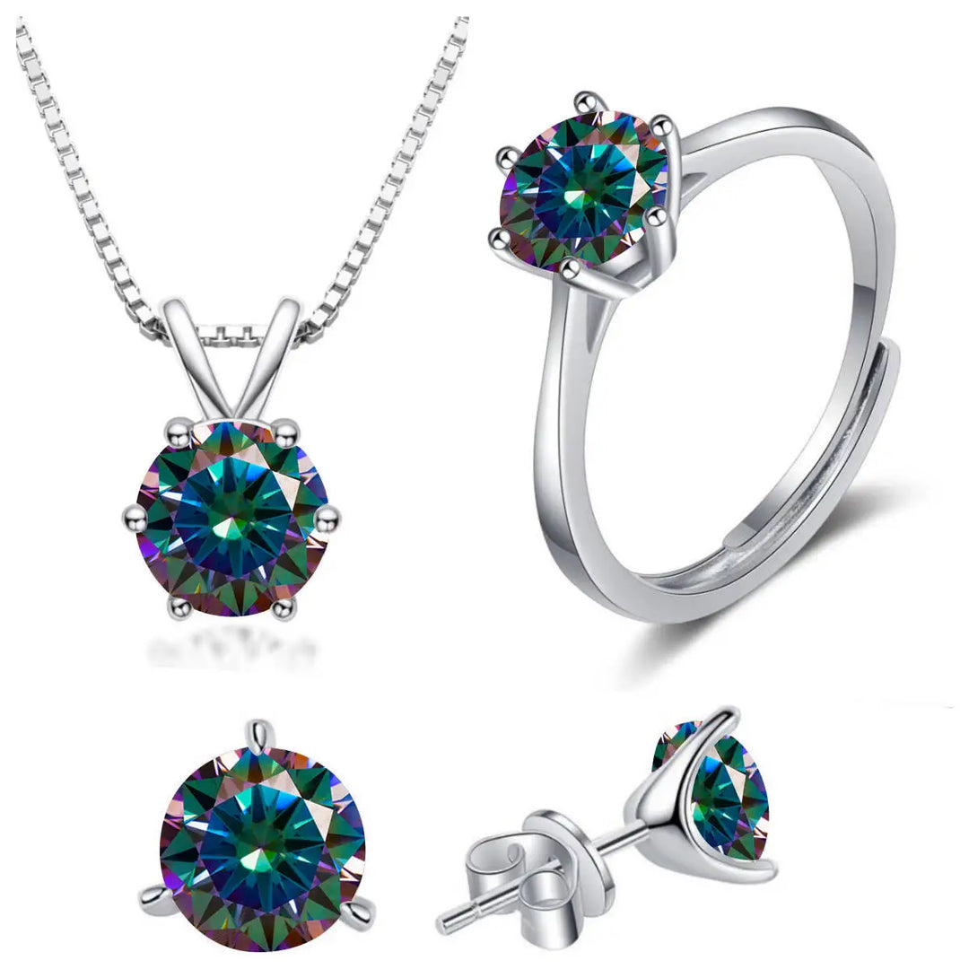 925 Sterling Silver 1ctx4 D Moissanite Necklace Earrings Set Bridal Jewelry