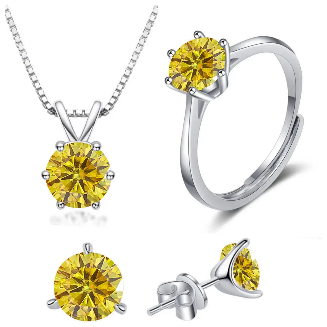 925 Sterling Silver 1ctx4 D Moissanite Necklace Earrings Set Bridal Jewelry