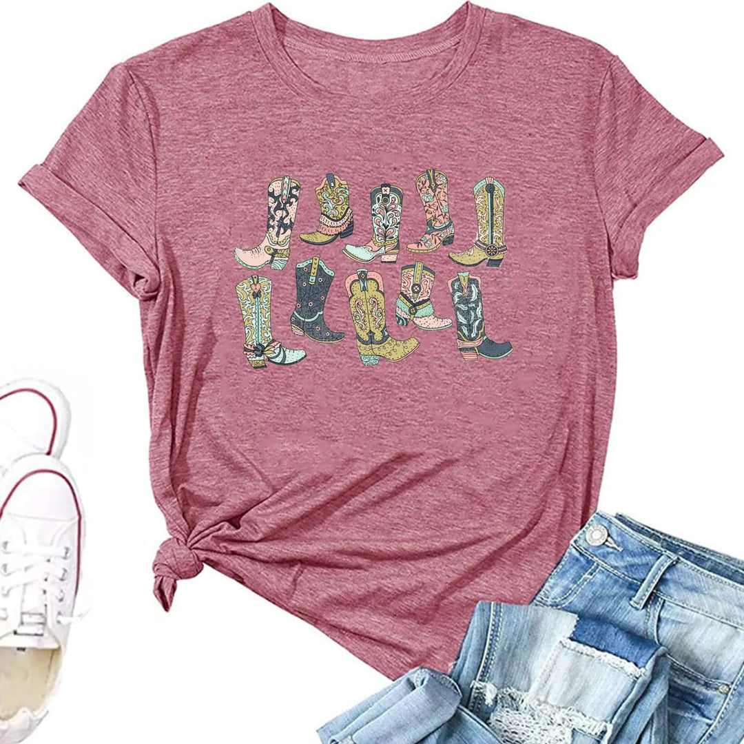 Cowgirls Boots Shirt Women Western Vintage Graphic Tees Funny Souther Cowgirl Country Concert Tshirt