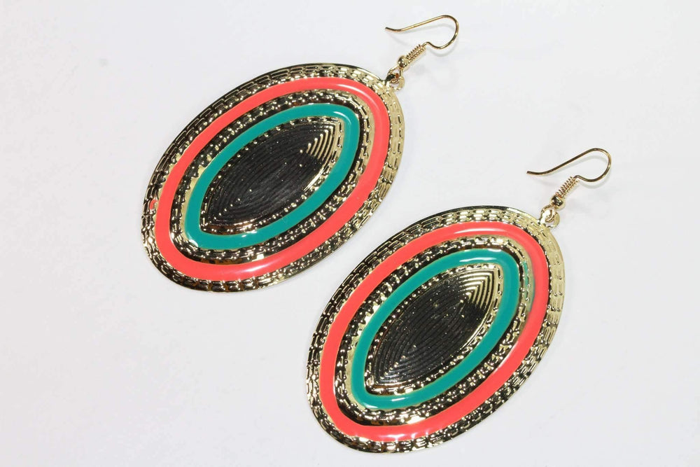 Third Eye Geo Drop Earrings Gold Tone 3 Inch Length
