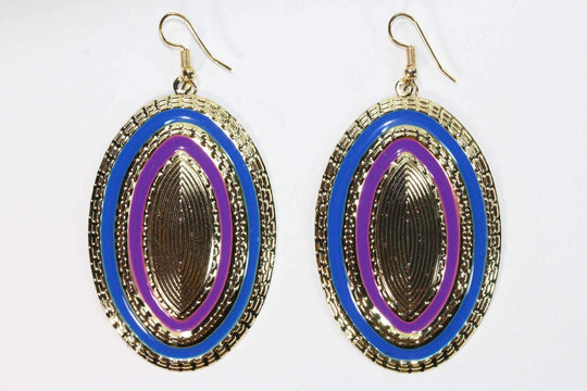 Third Eye Geo Drop Earrings Gold Tone 3 Inch Length
