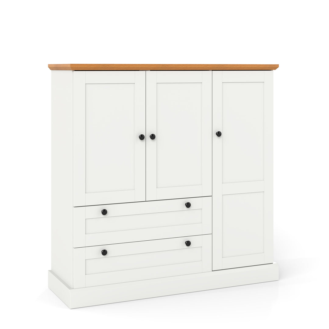 47.5 Inch Kitchen Freestanding Storage Cabinet with 3 Doors and 2 Large Drawers-White