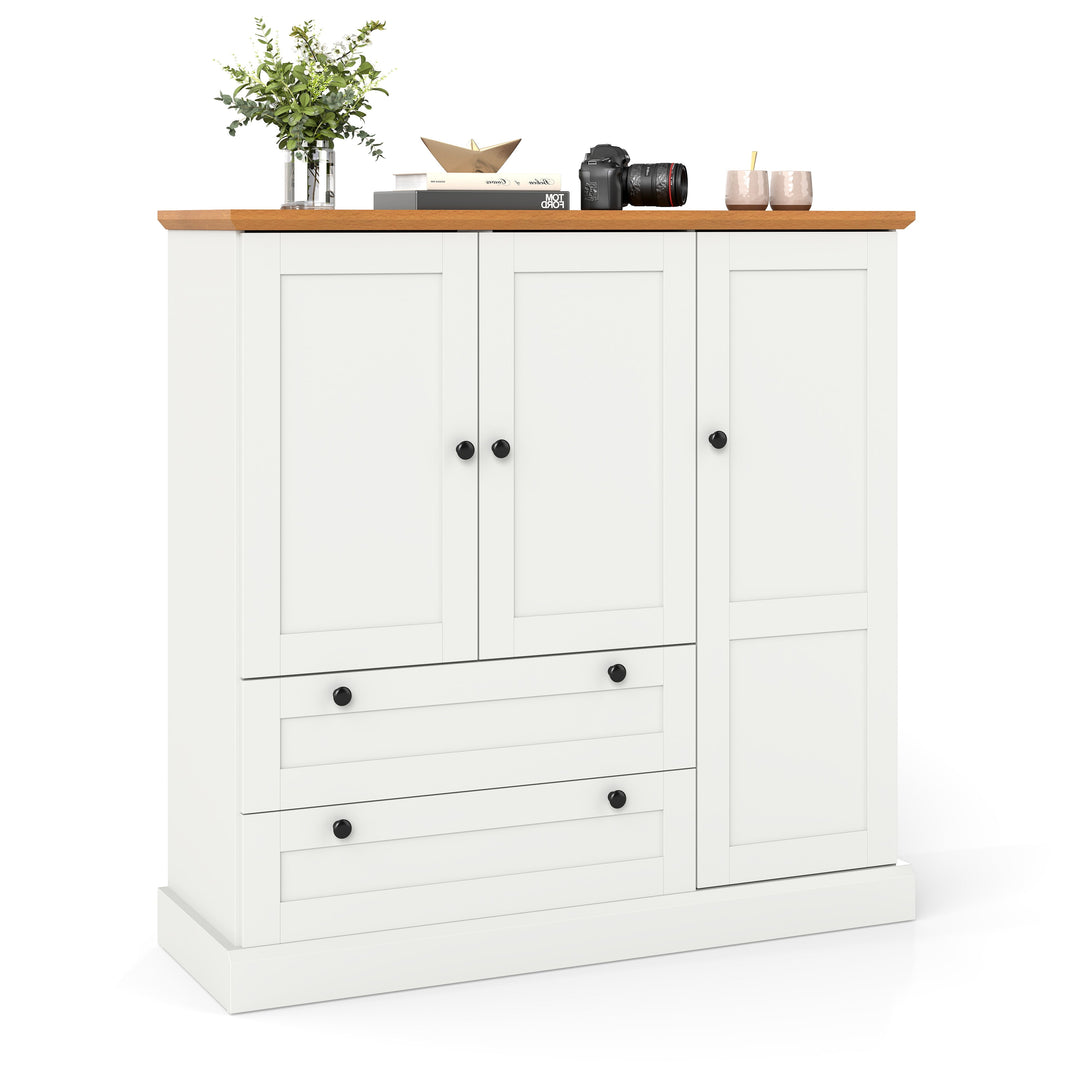 47.5 Inch Kitchen Freestanding Storage Cabinet with 3 Doors and 2 Large Drawers-White