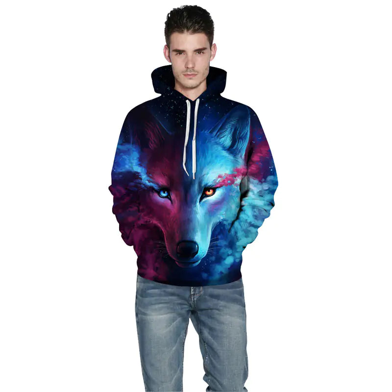 Wolf Hoodie, Couple Hoodie, Blue Sweatshirt