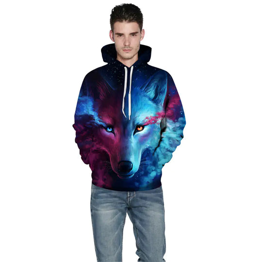 Wolf Hoodie, Couple Hoodie, Blue Sweatshirt