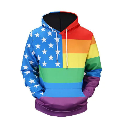 Star-Spangled Banner Print Hoodie & 3D Rainbow Hoodie