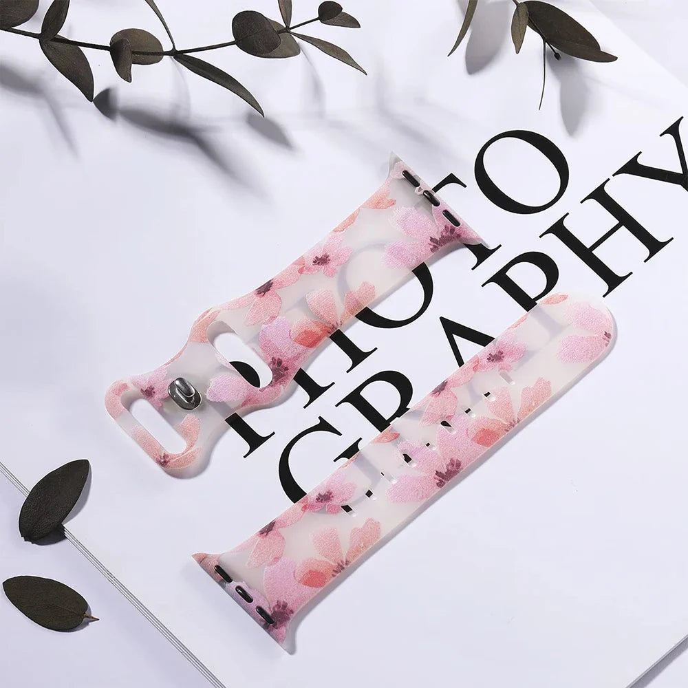 Apple Watch Silicone Strap - Floral Design - Soft and Comfortable