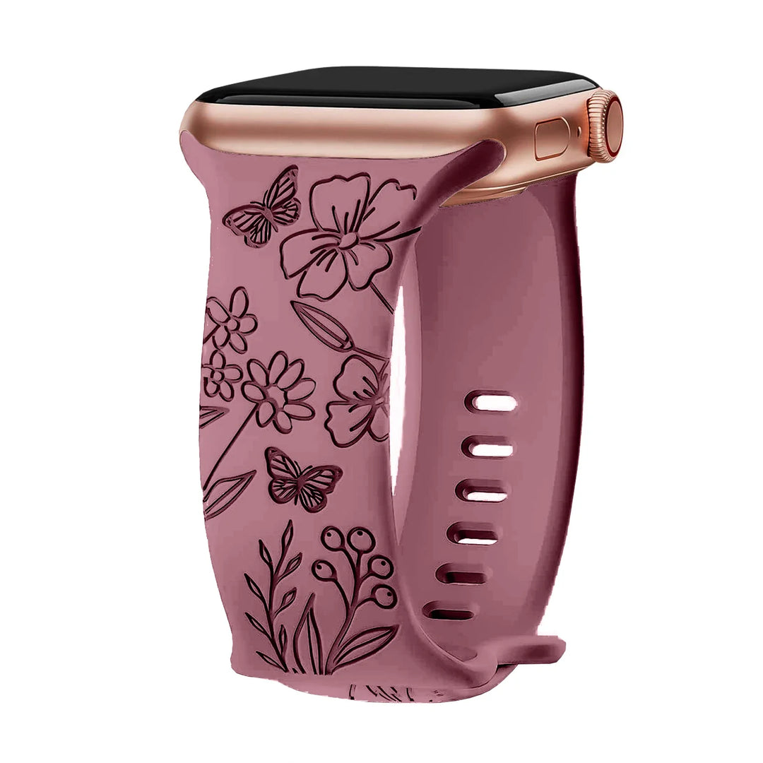 Apple Watch Silicone Strap - Floral Engraved, Soft and Waterproof