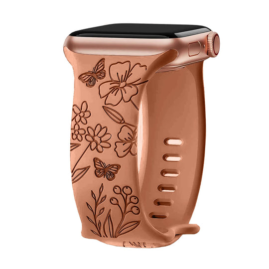 Apple Watch Silicone Strap - Floral Engraved, Soft and Waterproof