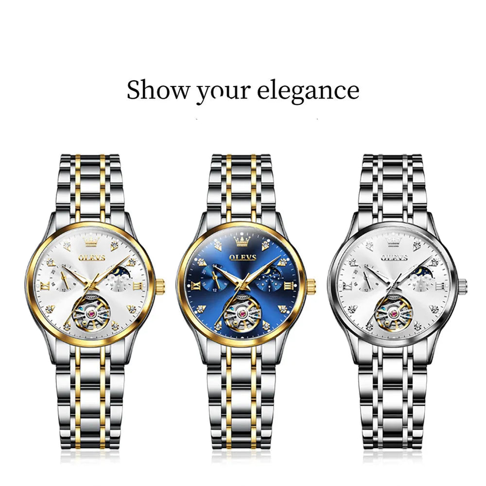 Women's Automatic Stainless Steel Watch Diamond Markers