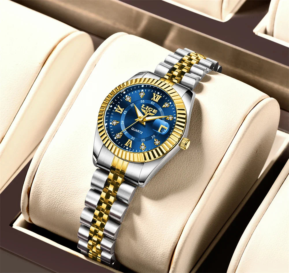 Women's Two Tone Stainless Steel Date Watch Elegant Quartz