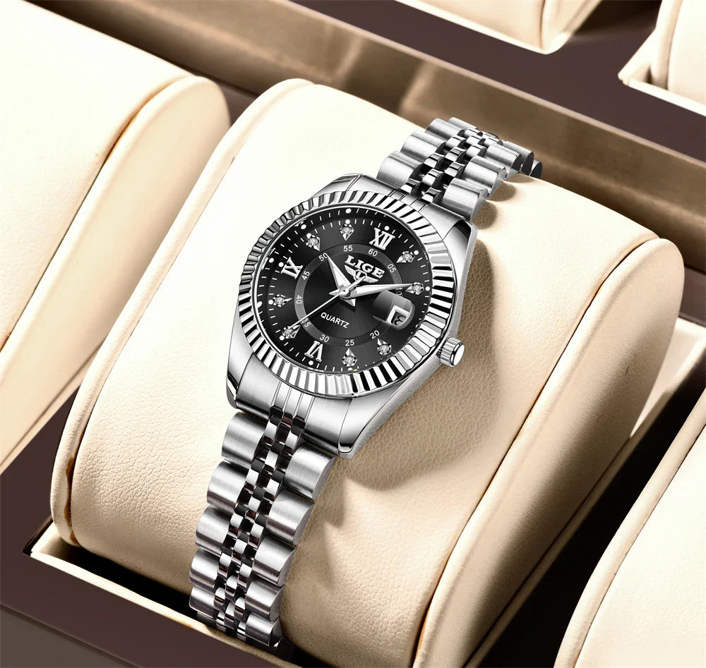 Women's Two Tone Stainless Steel Date Watch Elegant Quartz
