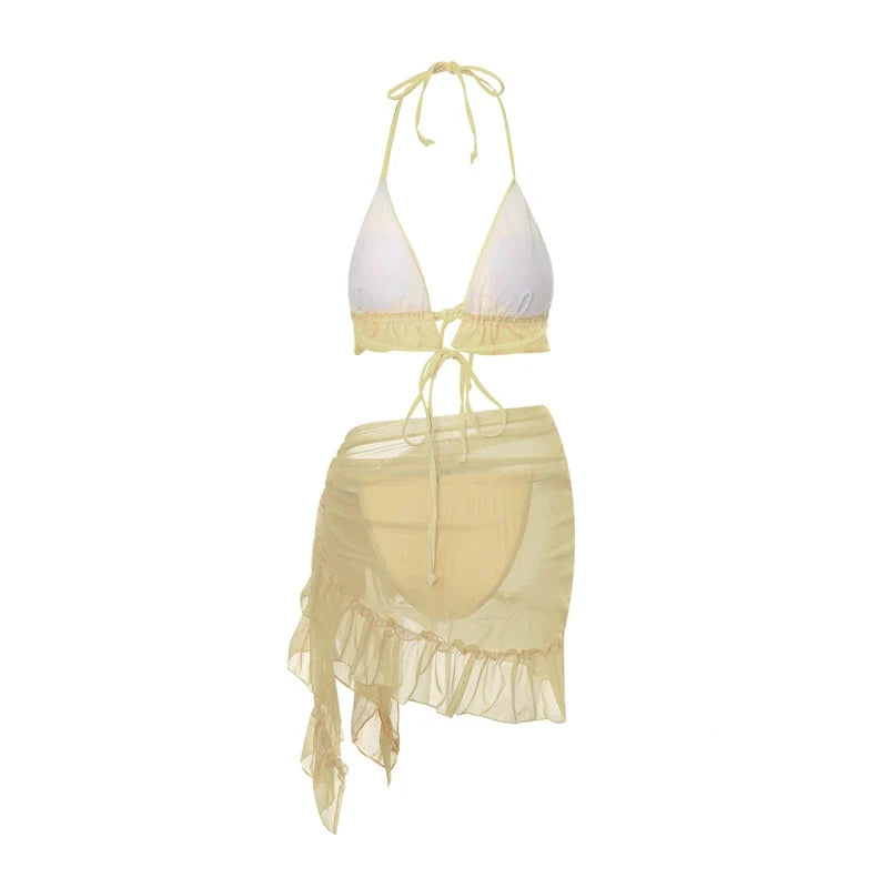 Saffie girl Halter Bandage three piece swimsuit