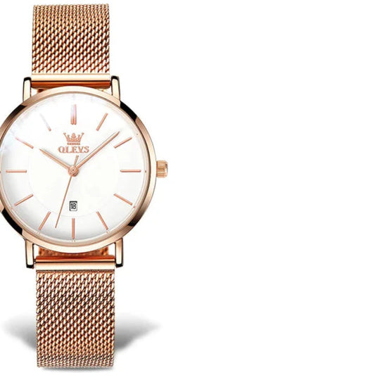 Women's Mesh Strap Watch Slim Quartz Date Luminous Steel