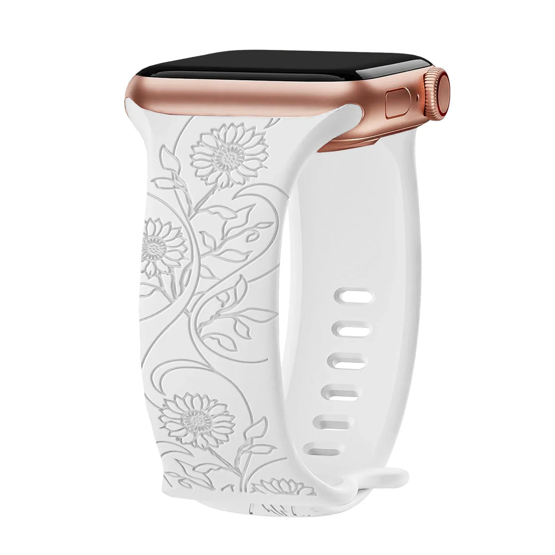 Apple Watch Silicone Strap - Floral Engraved, Soft and Waterproof