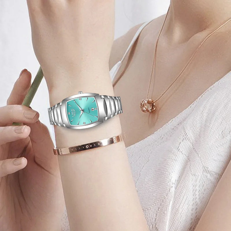 Women's Turquoise Dial Stainless Steel Rectangular Watch