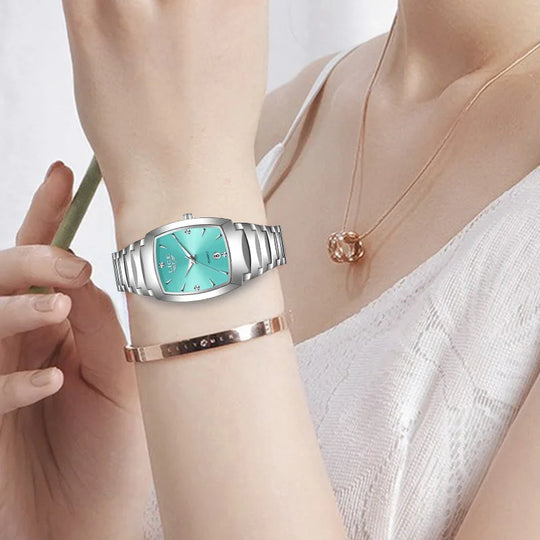 Women's Turquoise Dial Stainless Steel Rectangular Watch