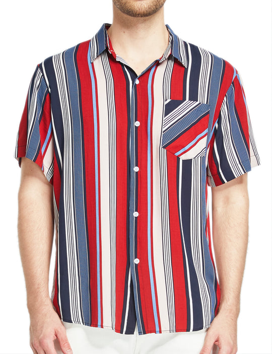 Hawaiian Shirt for Men Striped Shirt Casual Short Sleeve Button down Shirts