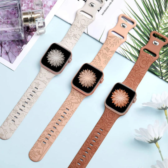 Apple Watch Silicone Strap - Floral Engraved, Soft and Waterproof