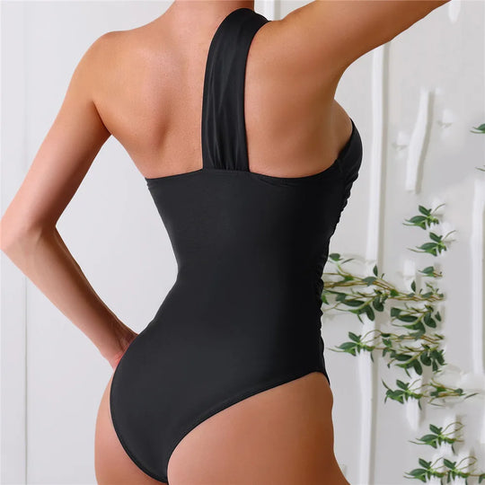 One Shoulder Sexy Black One Piece Swimsuit