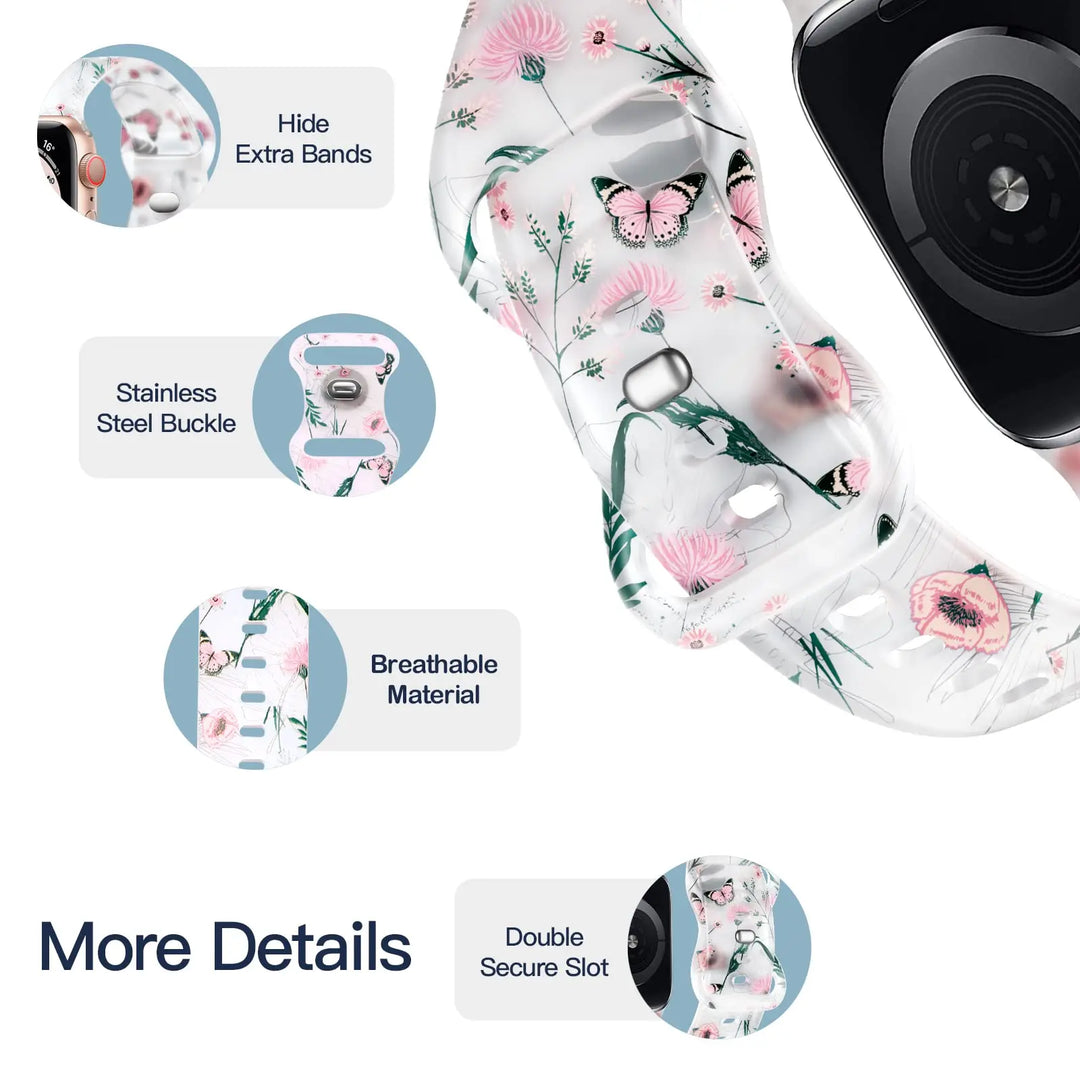 Apple Watch Silicone Strap - Floral Design - Soft and Comfortable