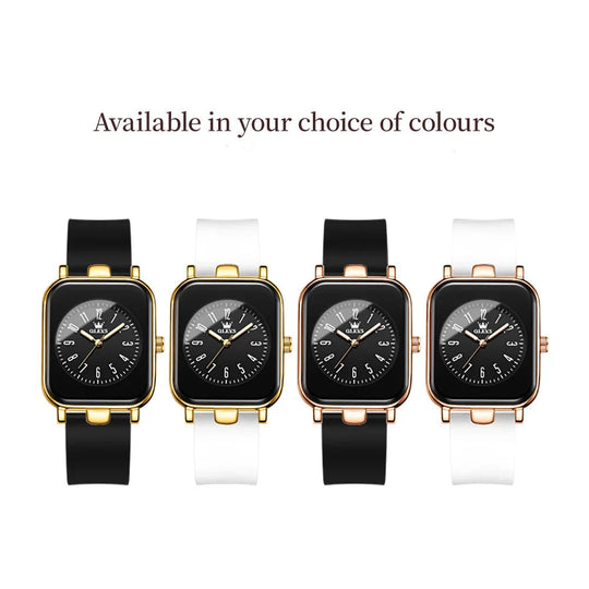 Women's Rectangular Gold Tone Quartz Watch Silicone Strap